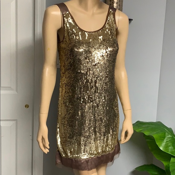 Badgley Mischka Dresses Gold Bronze And Brown Sequin Rhinestone